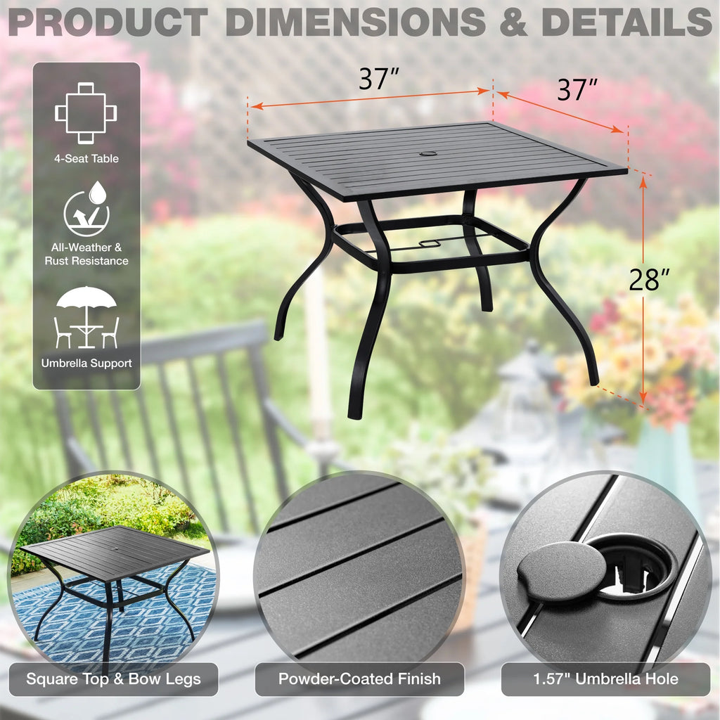 Outdoor Square Steel Dining Table for 4-Person, Black H463602