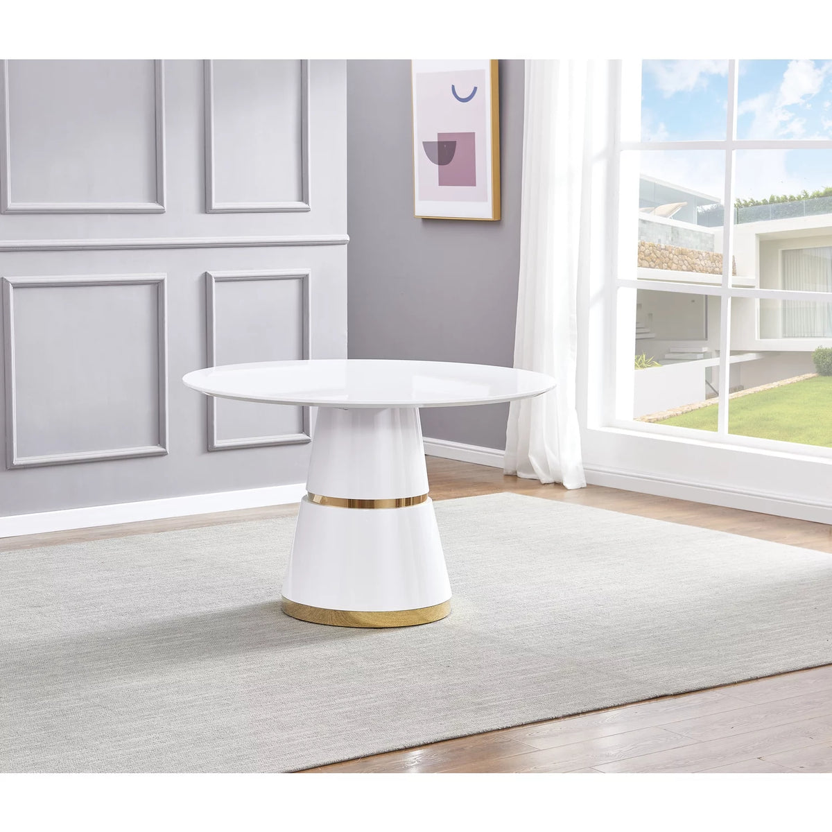 White Gold Round Wood Dining Table Z654516