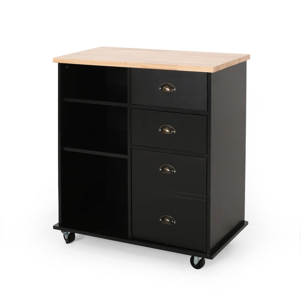 Natural + Black Kitchen Cart with Wheels H543