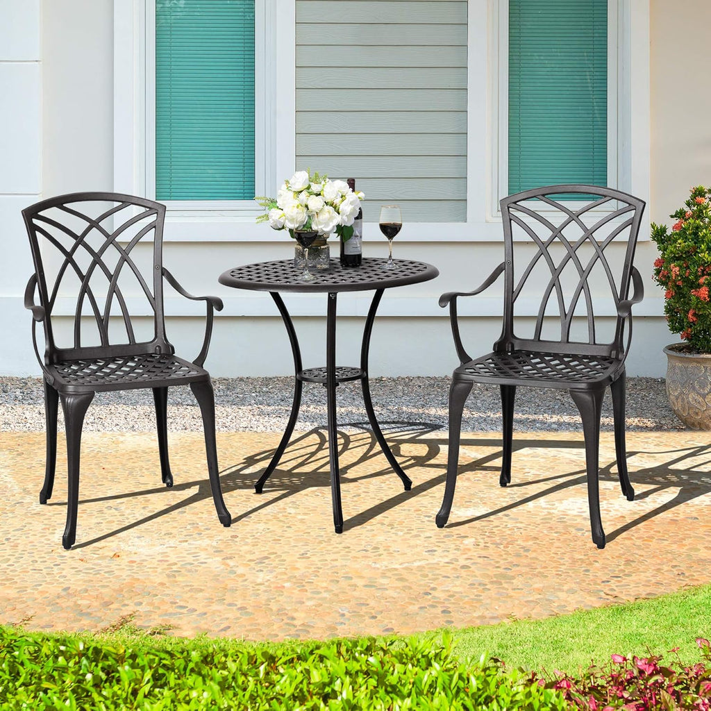 3 Piece Cast Aluminum Patio Bistro Table Set with Umbrella Hole V94386