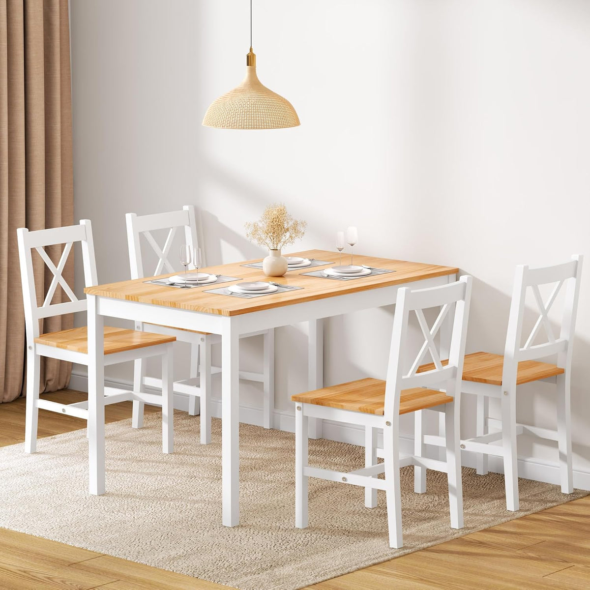 White 5-Piece Wood Kitchen Dining Table Set with 4 Chairs F39044
