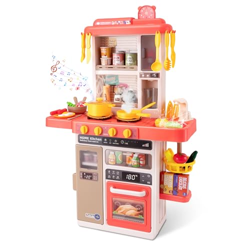 Kids Kitchen Play Set with 50Pcs Pretend Kitchen Toys Pink C824