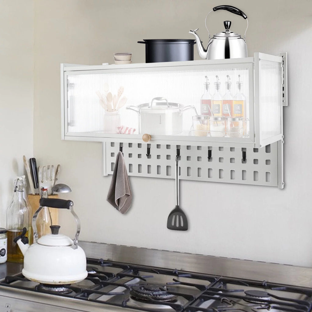 White Wall Mounted Cabinet with 5 Hooks D95253