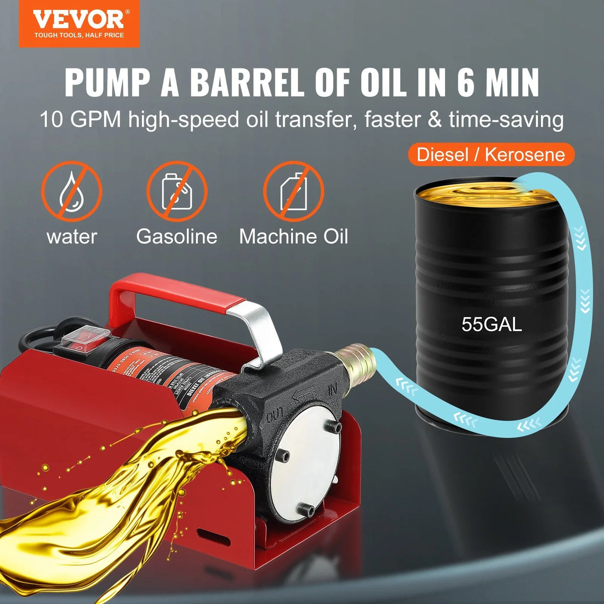 10 GPM 12V DC Portable Electric Self-Priming Fuel Transfer Pump Kit A685526
