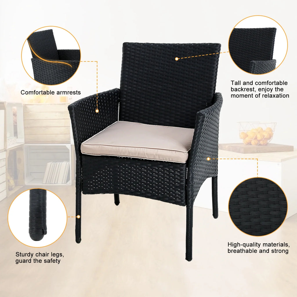 3 Pieces Rattan Wicker Patio Set with Glass Table N91007