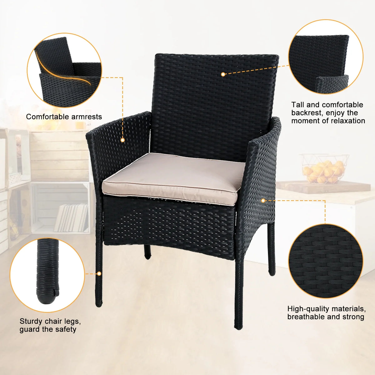 3 Pieces Rattan Wicker Patio Set with Glass Table N91007