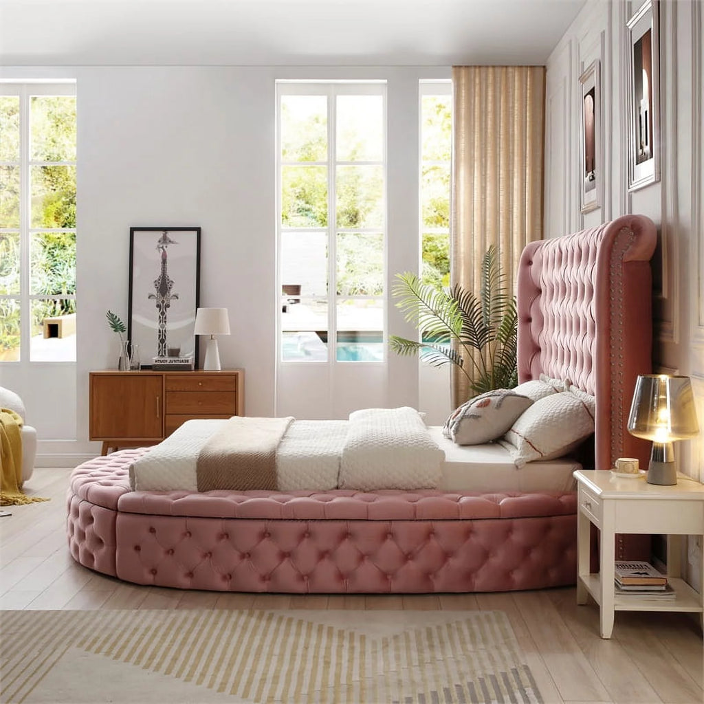 Pink Velvet Upholstered Queen Bed K6109