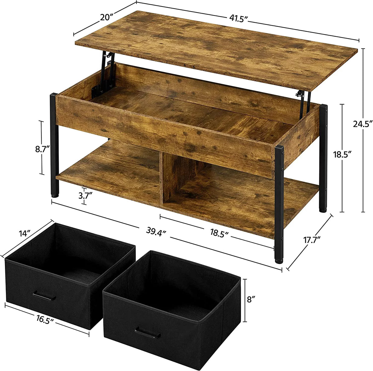 Lift Top Coffee Table with Hidden Storage and 2 Fabric Baskets Y174247