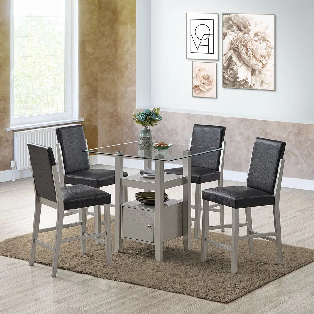 Black Vinyl & Champagne Wood Counter Height Bar Stools Set of 2 P6535