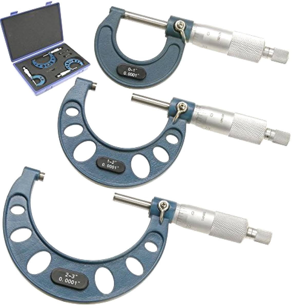 0-3x22 Outside Micrometer Machinist Tool Set with Carbide Tips I41084