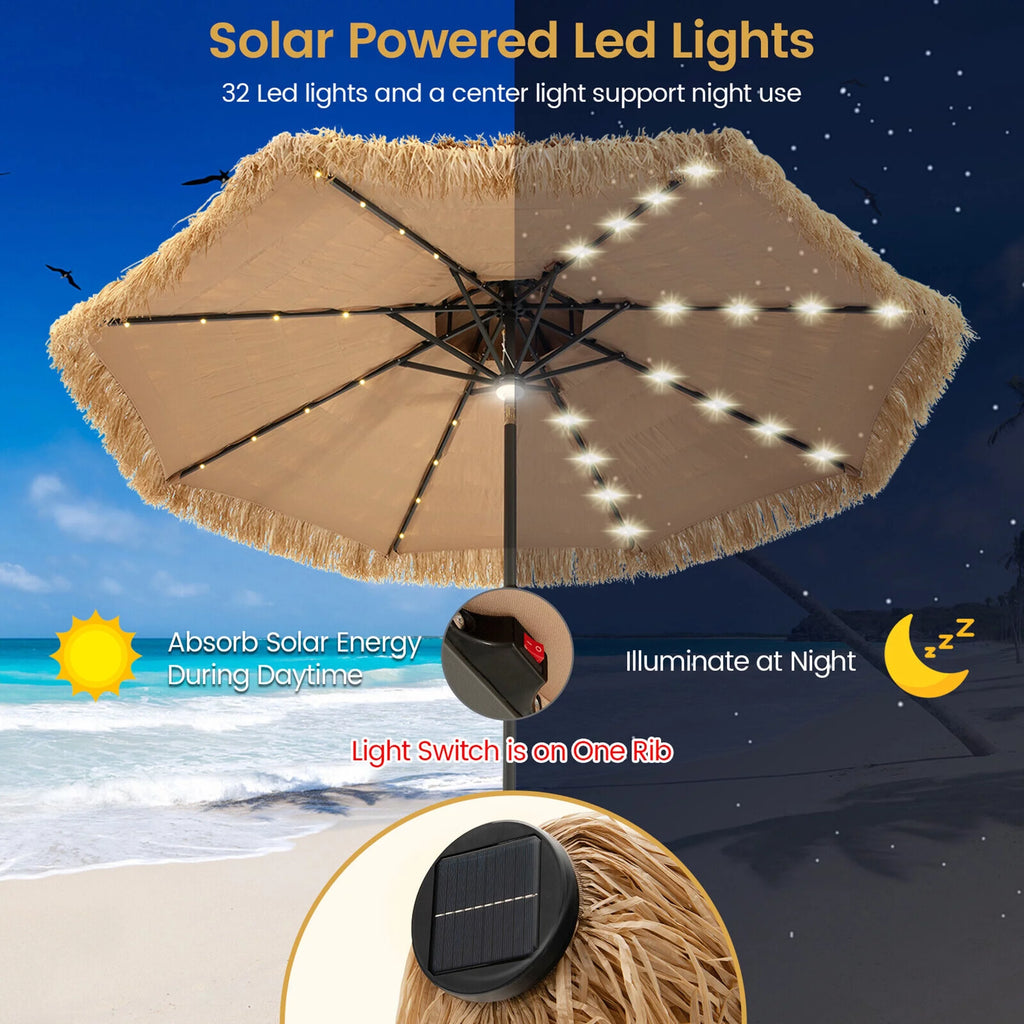 9 ft Solar Powered 2 Tier Tiki Patio Umbrella L3747