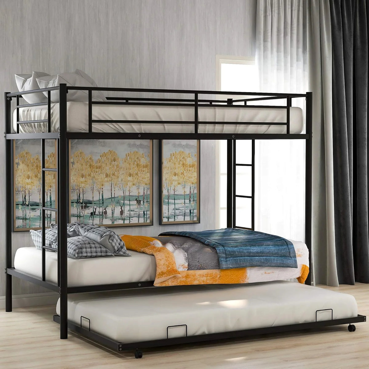 Black Metal Trundle Bunk Bed W6676