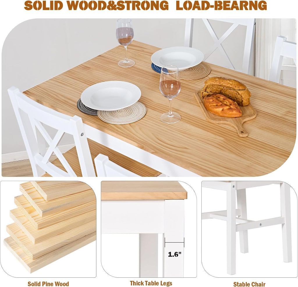 White 5-Piece Wood Kitchen Dining Table Set with 4 Chairs F39044