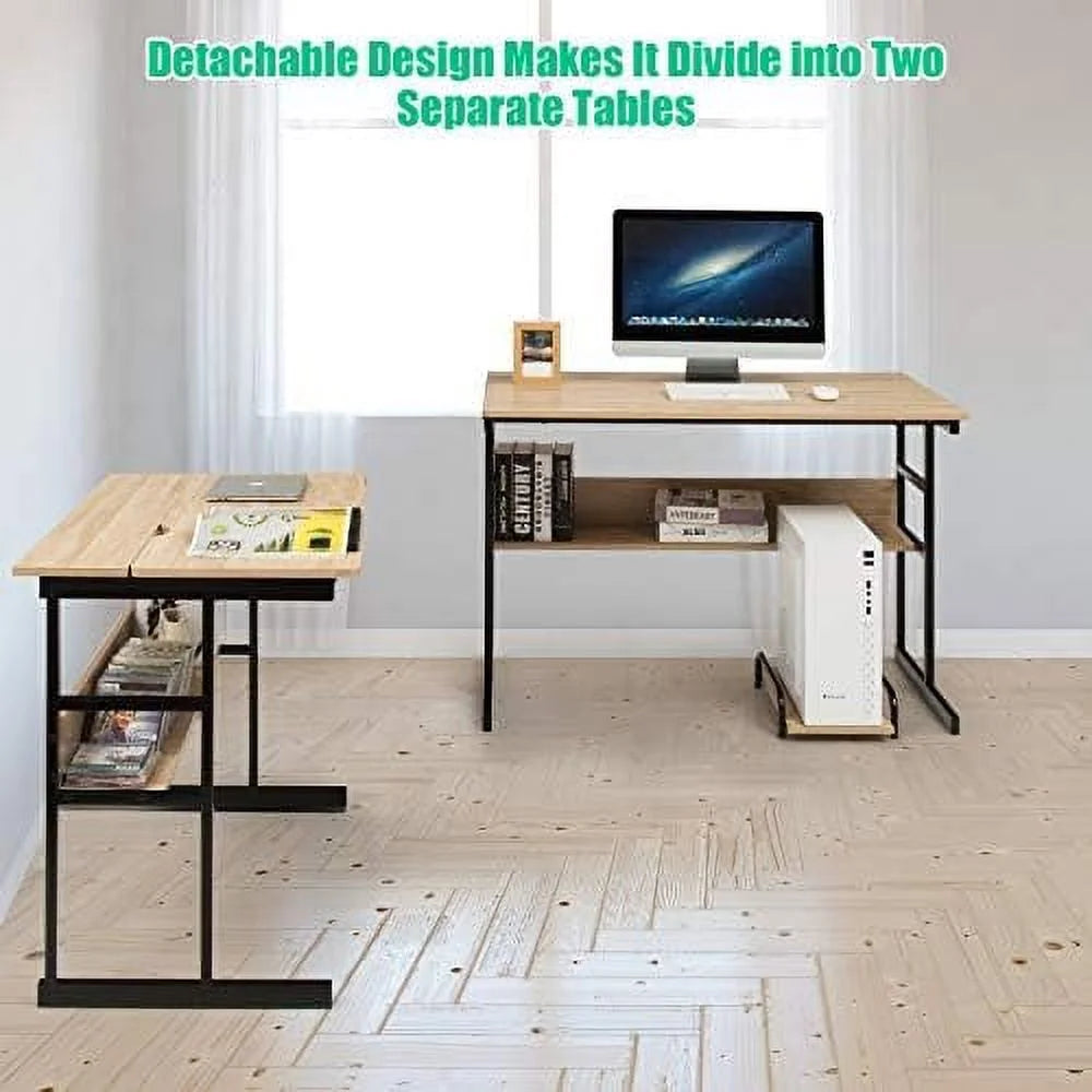 67 inches L-Shaped Corner Computer Desk with Bookshelves Q7893