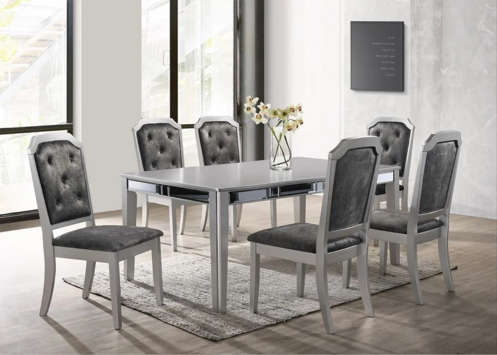 Grey Silver Dining Table Set for 6 M896