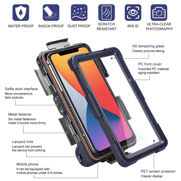 Waterproof UnderWater Case for Phones Up to 6.9 Inch with Lanyard F519