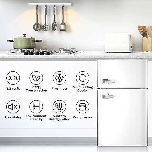 Mini Refrigerator 3.2Cu.Ft Compact Fridge Double Doors Freezer Grey Y614545