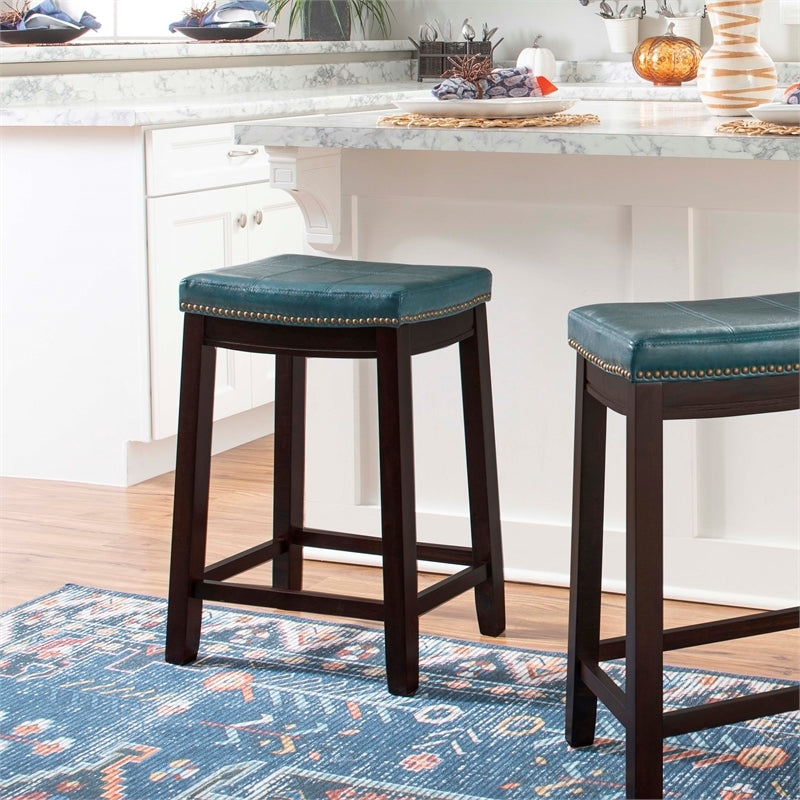Blue Wood Faux Leather Counter Stool B4330