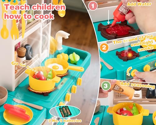 Kids Kitchen Play Set with 50Pcs Pretend Kitchen Toys Pink C824