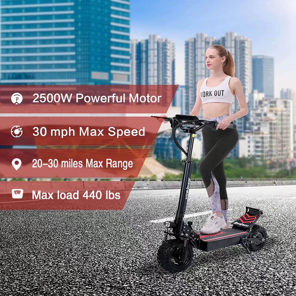 Electric Kick Scooter for Adults, 2500W Motor, 30 MPH, 48V/16AH A682971