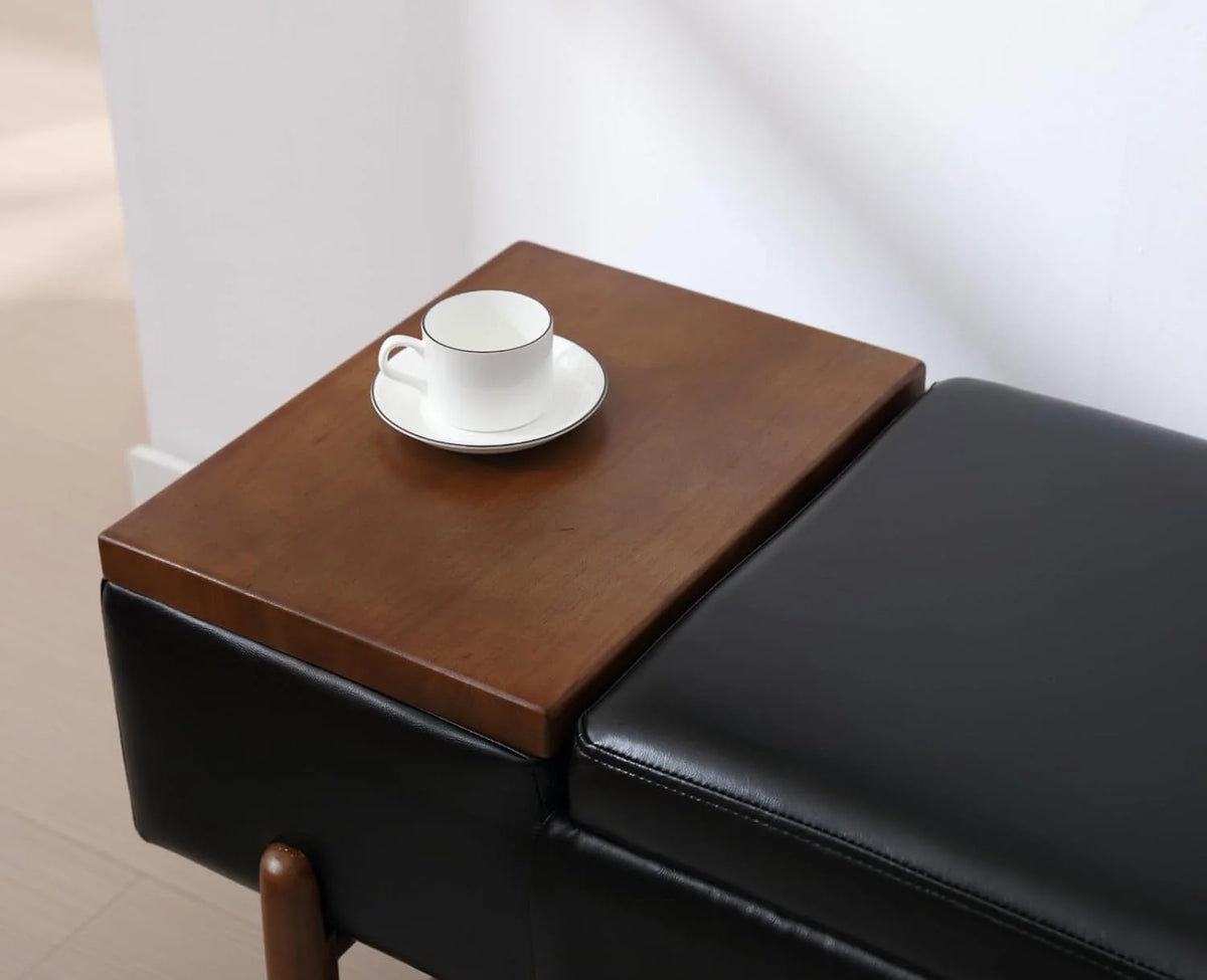 Black Leather Storage Bench with Shoe Rack X958