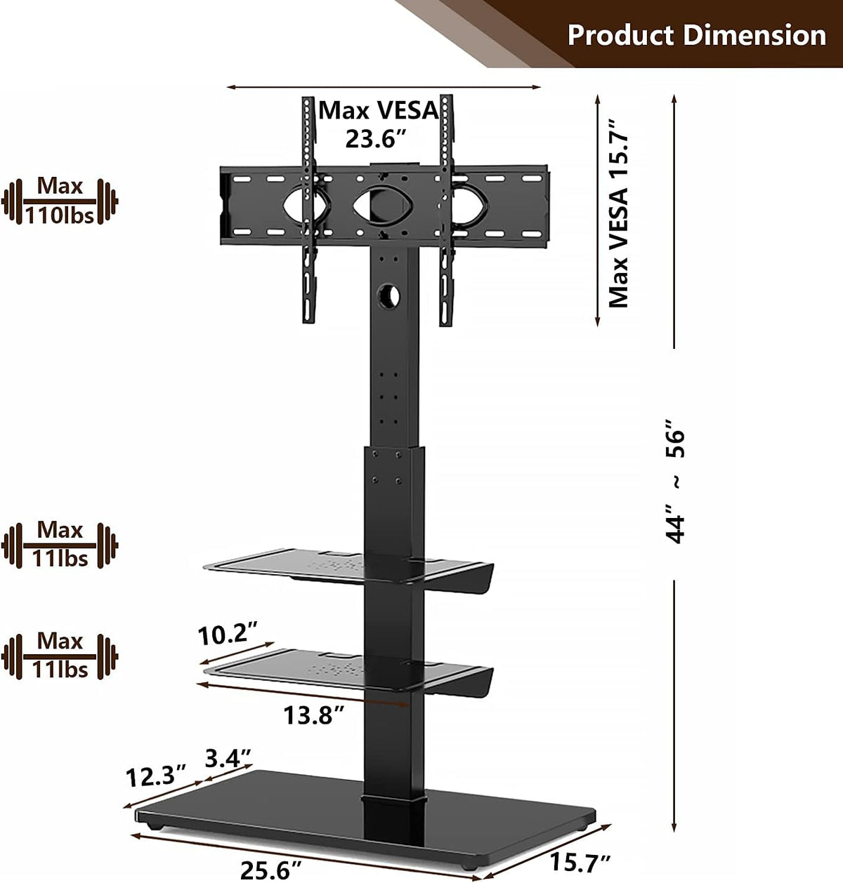 Black Swivel TV Stand with Adjustable Shelf P45031