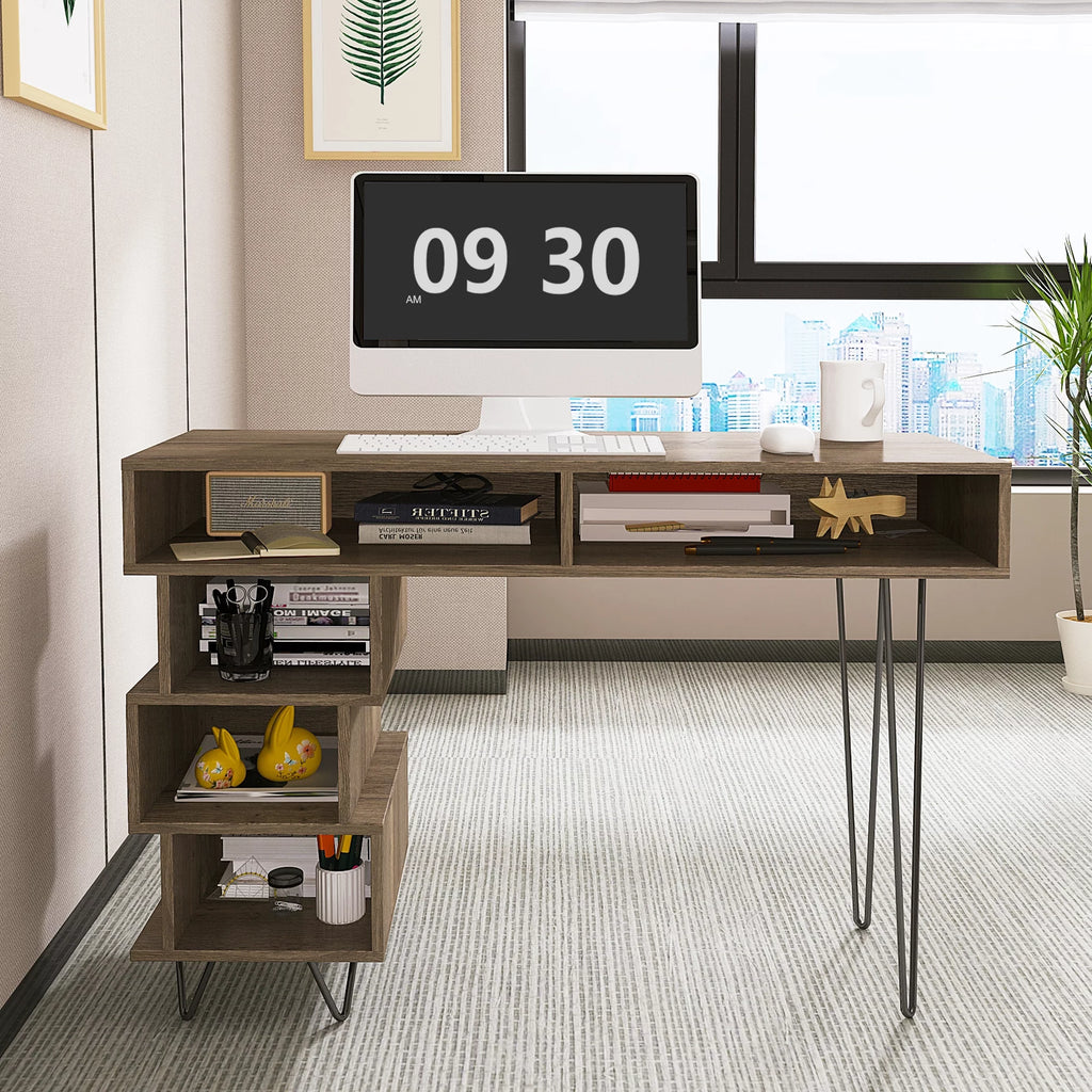 Brown Writing Study Desk with Lattice and V-Shaped Iron Leg Y43997