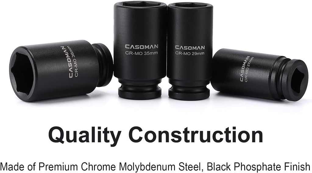 8 Pieces 3/4-Inch Drive Deep Impact Socket Set, CR-MO, Metric, 6-Point, 26mm to 38mm A754456