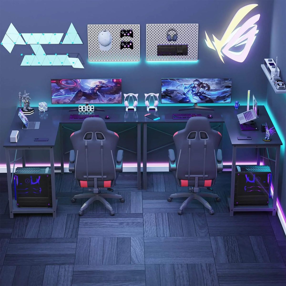 L Shaped Gaming Desk, Black T7896