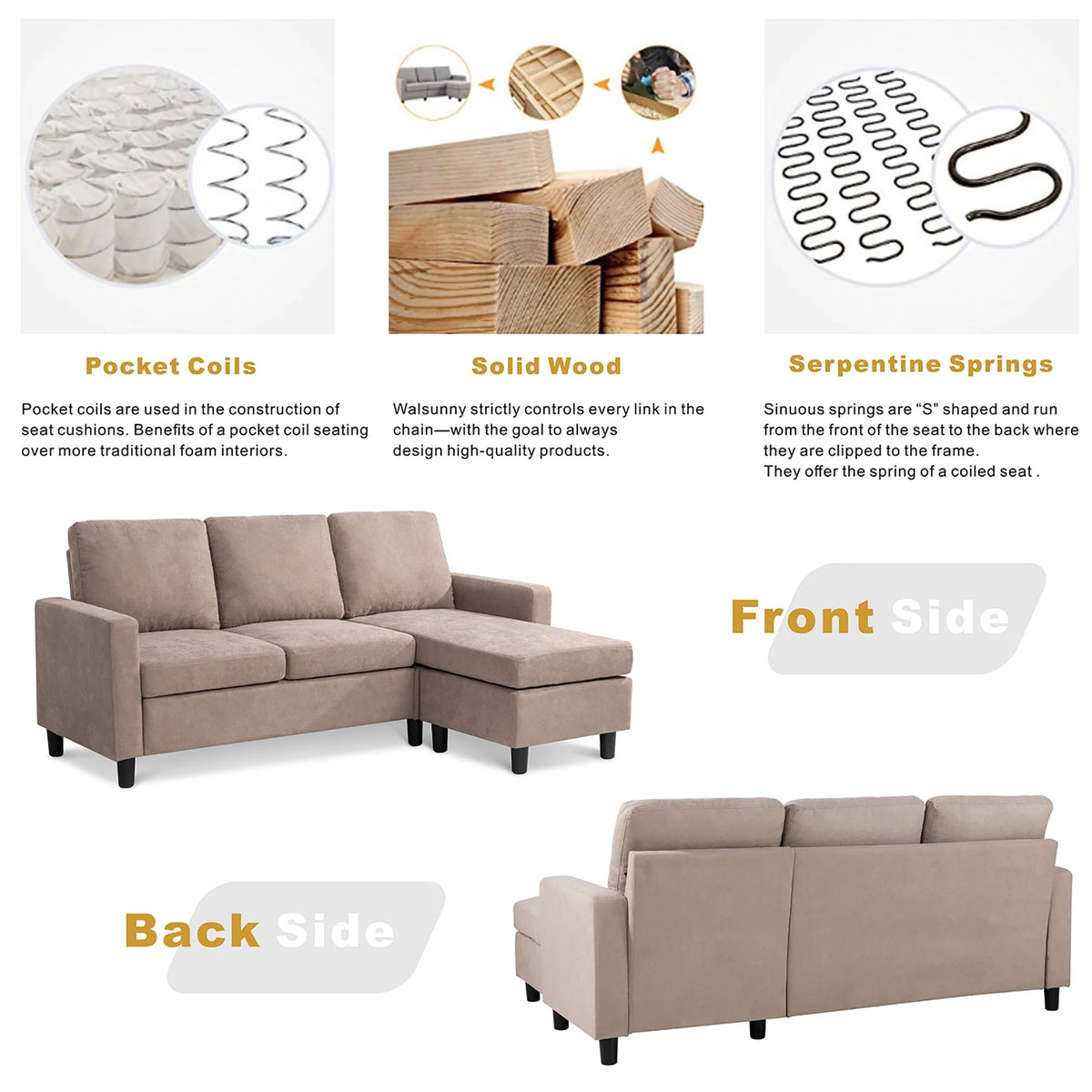 L-Shaped Sofa with Linen Fabric U487