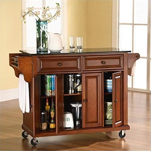 Solid Black Granite Top Kitchen Cart W963364