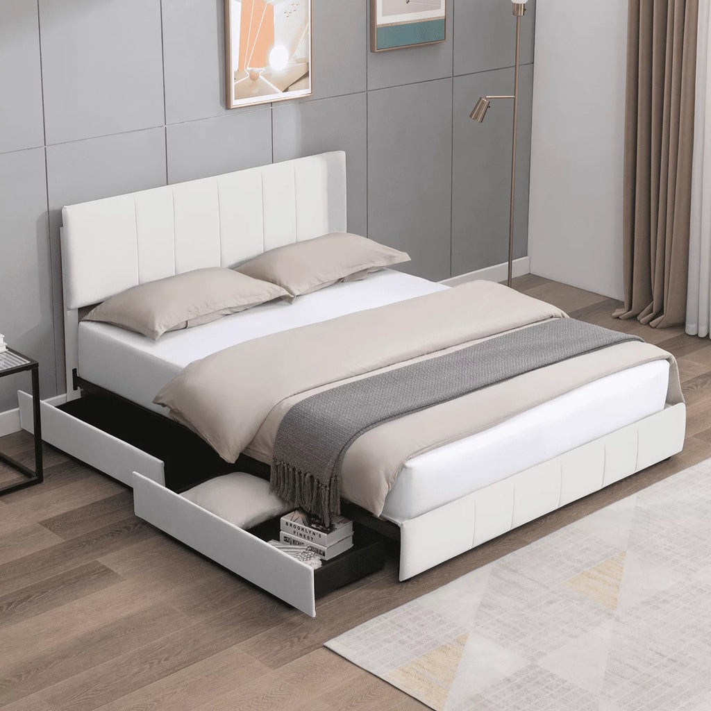 King Size Platform Bed Frame with 4 Storage Drawers and Adjustable Headboard X396