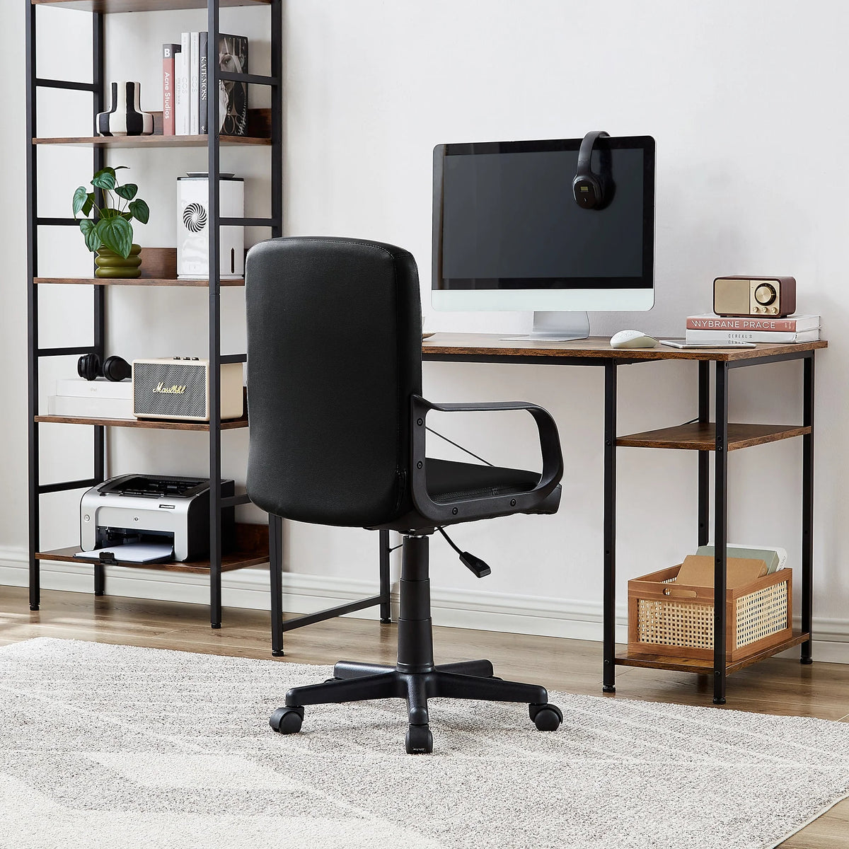 Black Adjustable PU Leather Office Chair with Wheels S347693