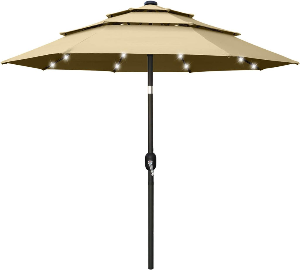 11FT Solar 3 Tiers Market Umbrella with 32 LED J3533