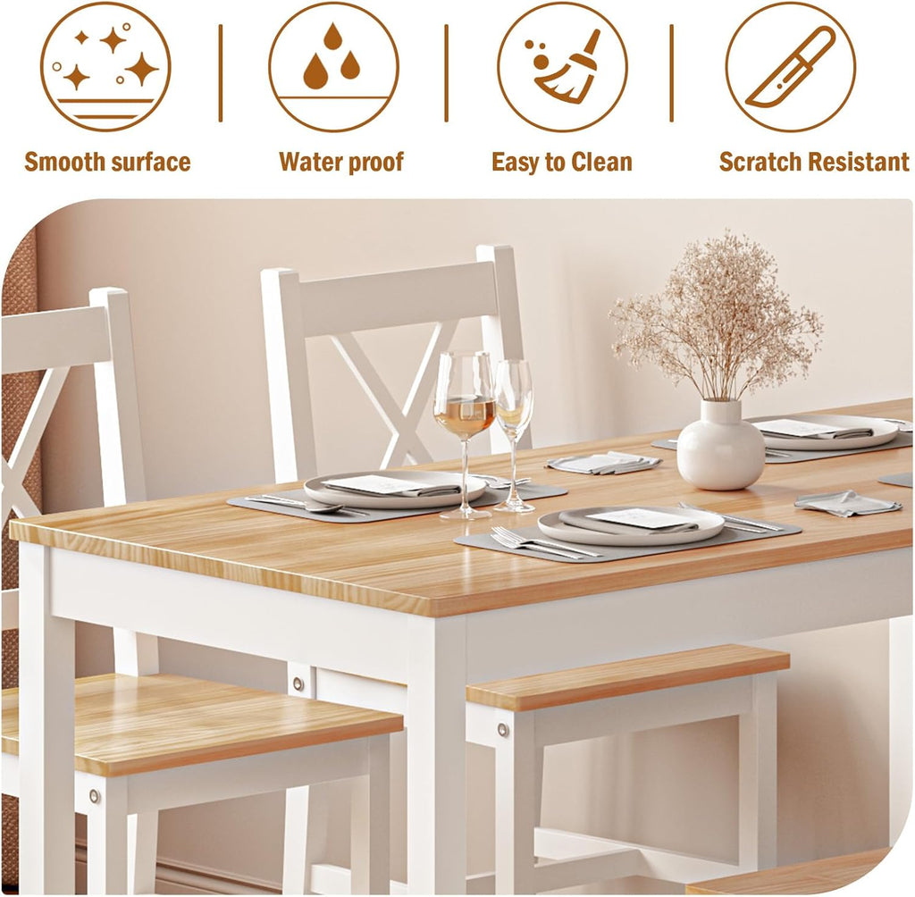 White 5-Piece Wood Kitchen Dining Table Set with 4 Chairs F39044