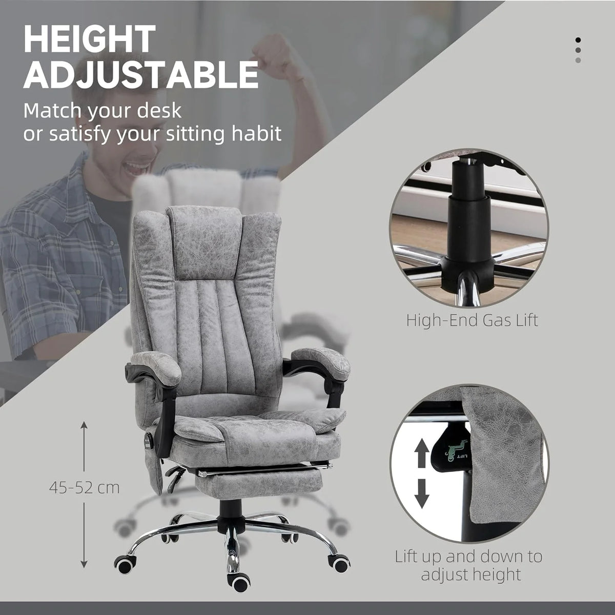 Gray Microfiber High Back Office Chair with Massage and Footrest H689