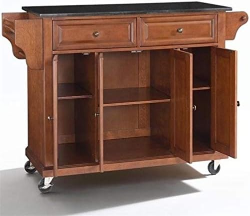Solid Black Granite Top Kitchen Cart W963364