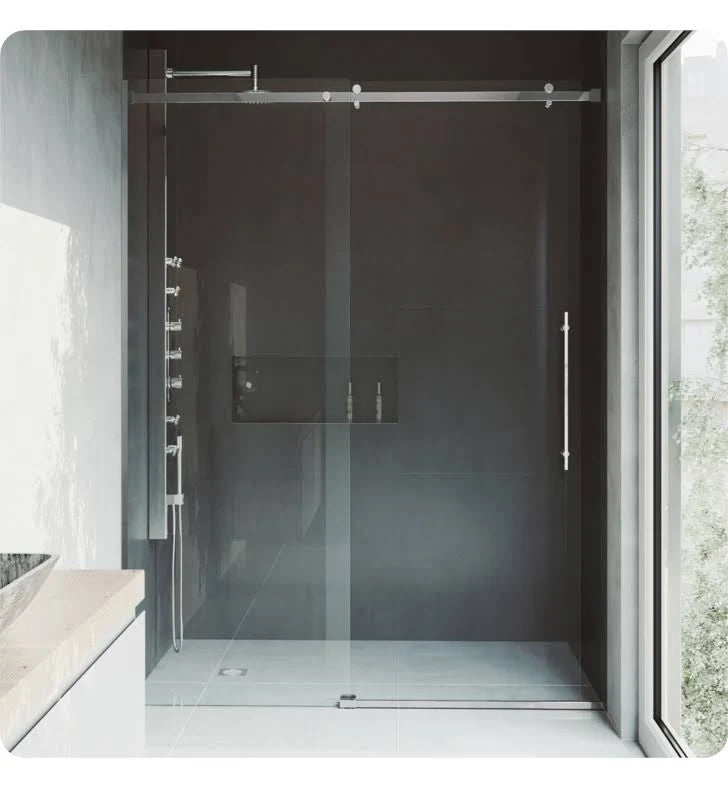 60-Inch Frameless Shower Door with Clear Glass and Stainless Steel M28137