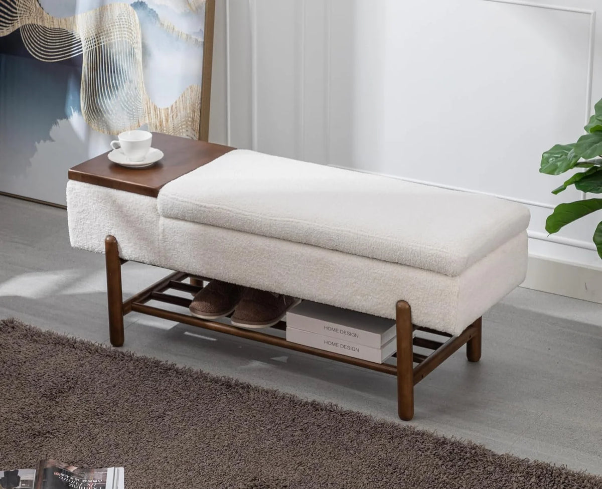 Black Leather Storage Bench with Shoe Rack X958