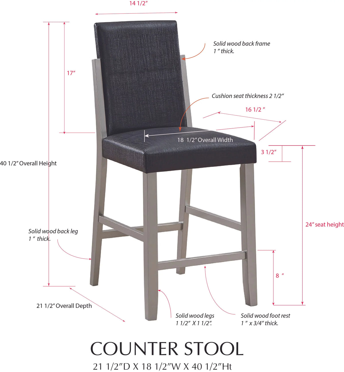 Black Vinyl & Champagne Wood Counter Height Bar Stools Set of 2 P6535
