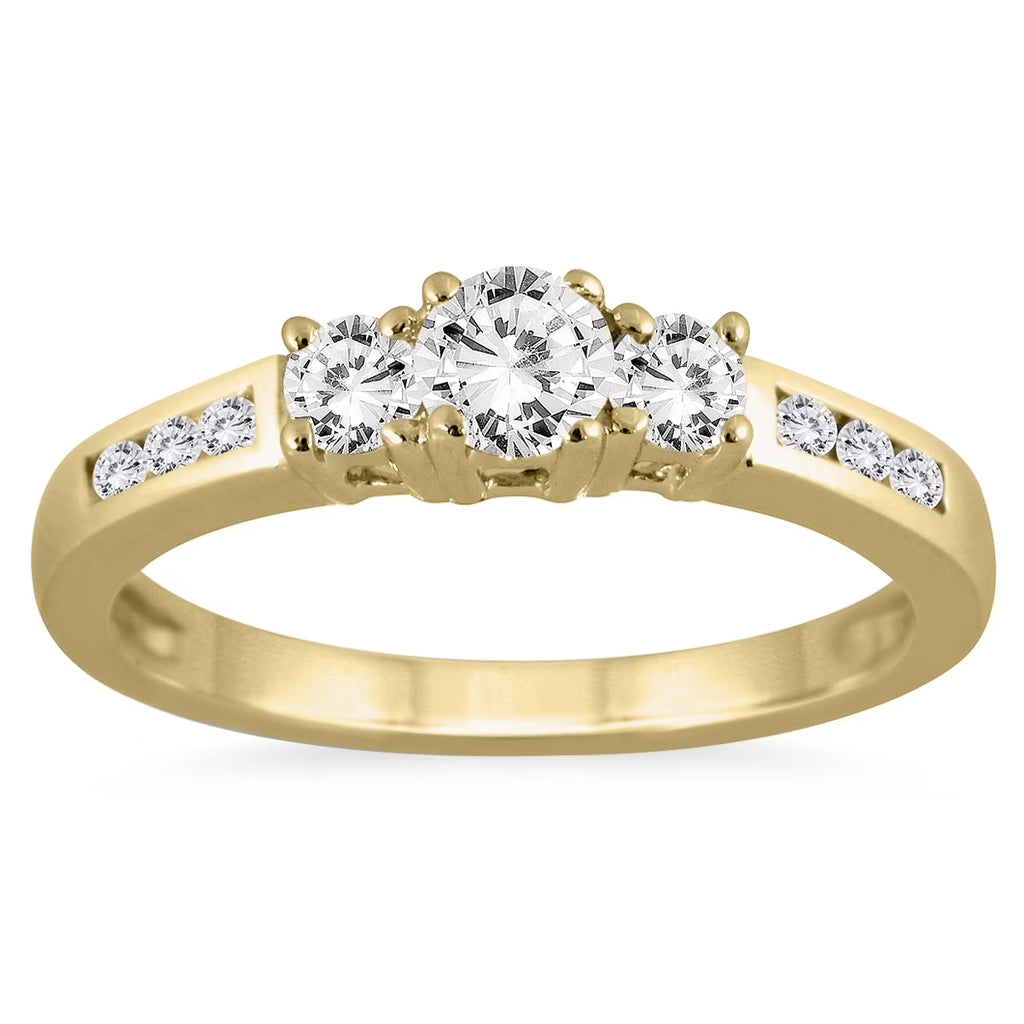 10K Yellow Gold Three Stone Diamond Ring R4157