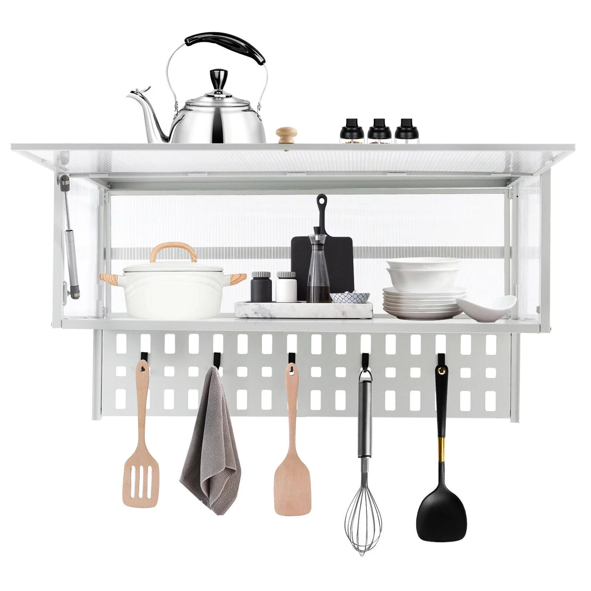 White Wall Mounted Cabinet with 5 Hooks D95253