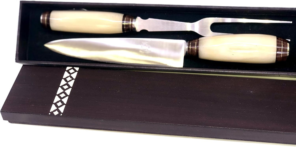 Handmade Bone Handle Carving Set with Wooden Box Q434