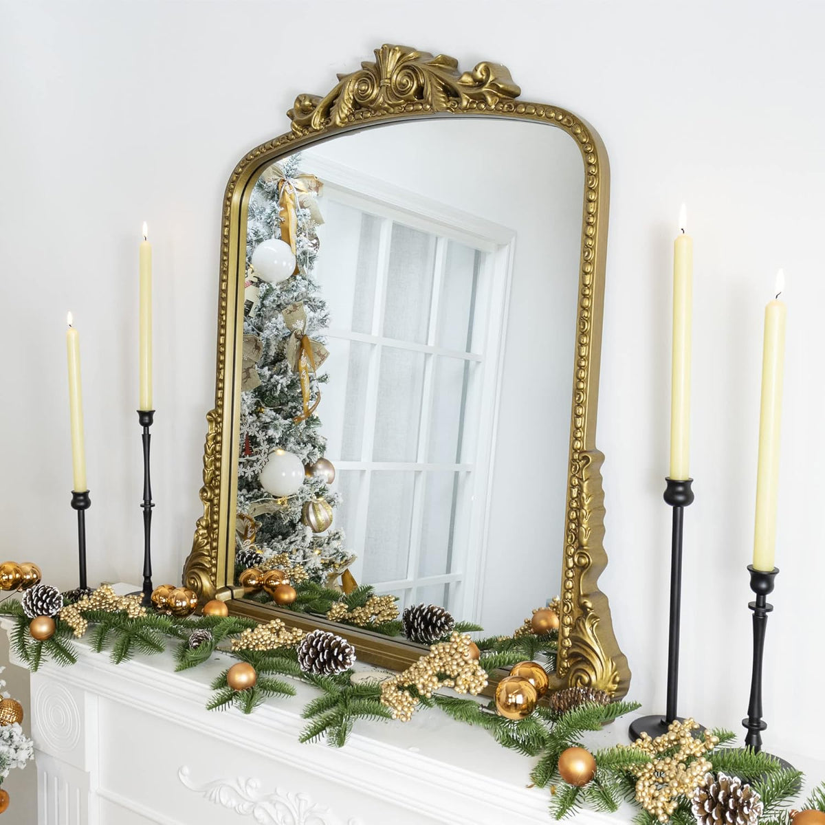 Antiqued Gold Ornate Arched Wall Mirror, 30 x 34'' P9906