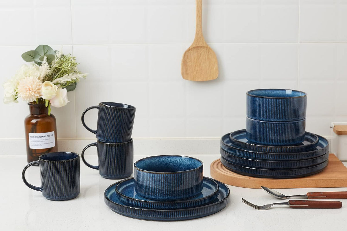 12 Piece Dinnerware Set with 10" Dinner Plates, Nebulas Blue W25018