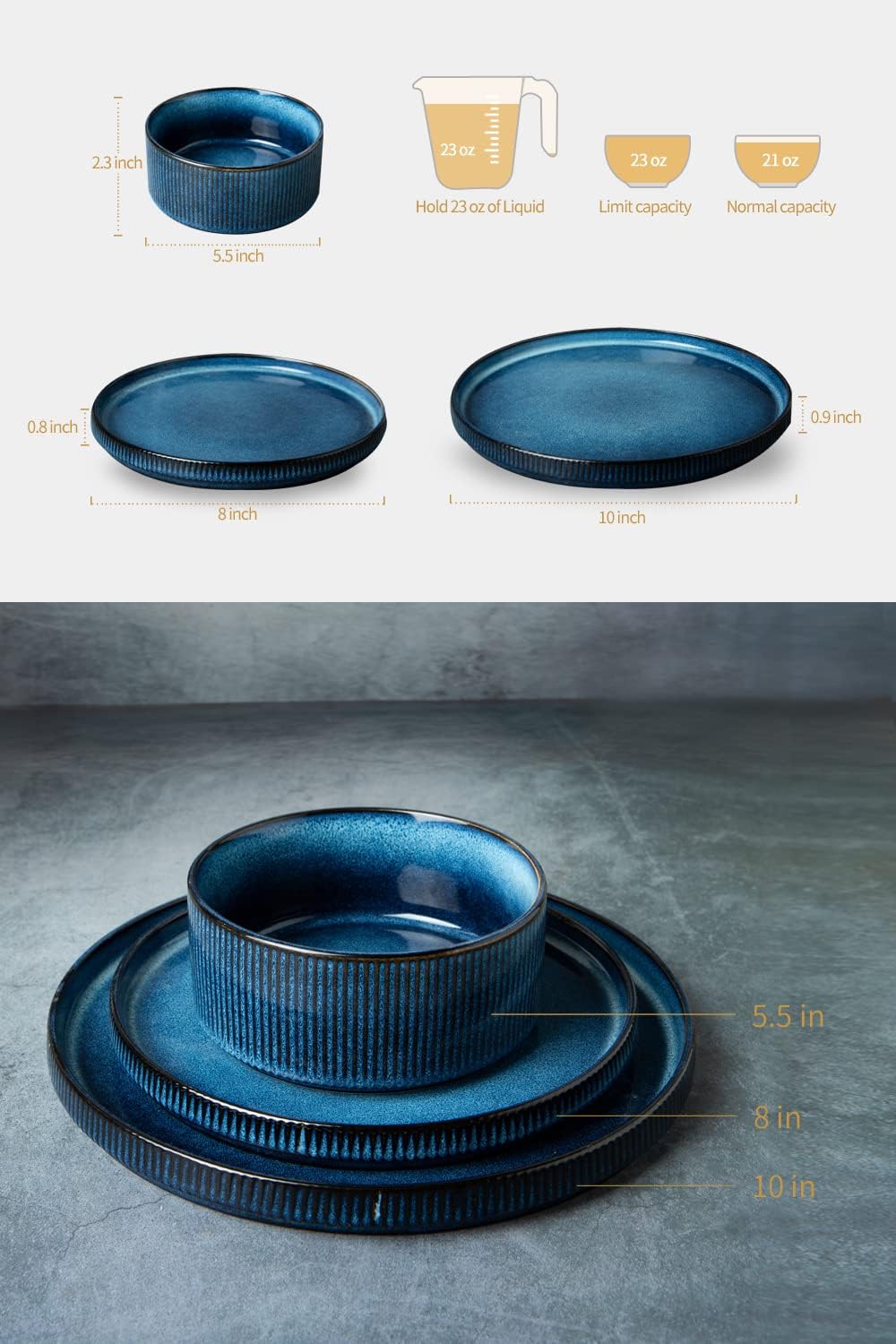 12 Piece Dinnerware Set with 10" Dinner Plates, Nebulas Blue W25018