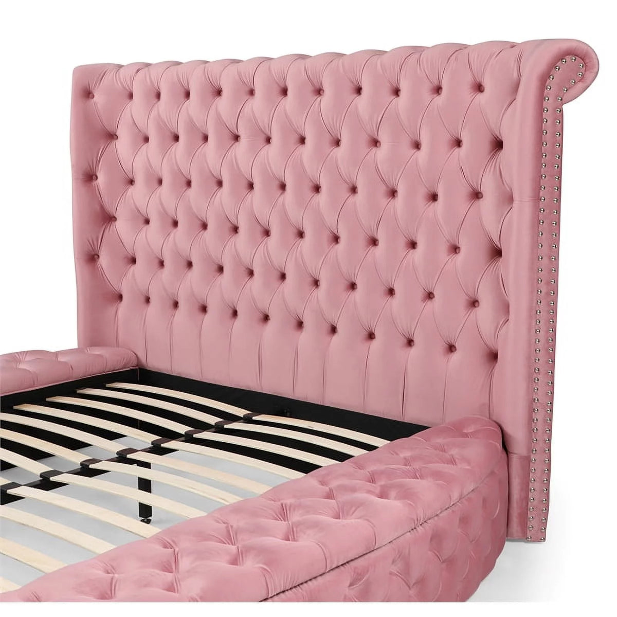 Pink Velvet Upholstered Queen Bed K6109