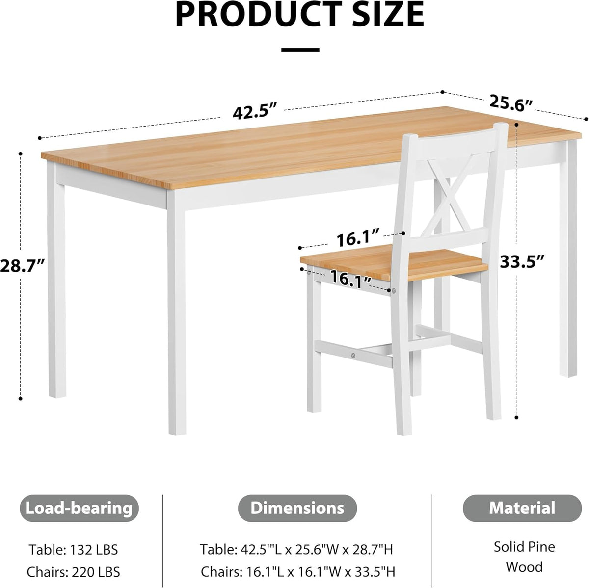 White 5-Piece Wood Kitchen Dining Table Set with 4 Chairs F39044