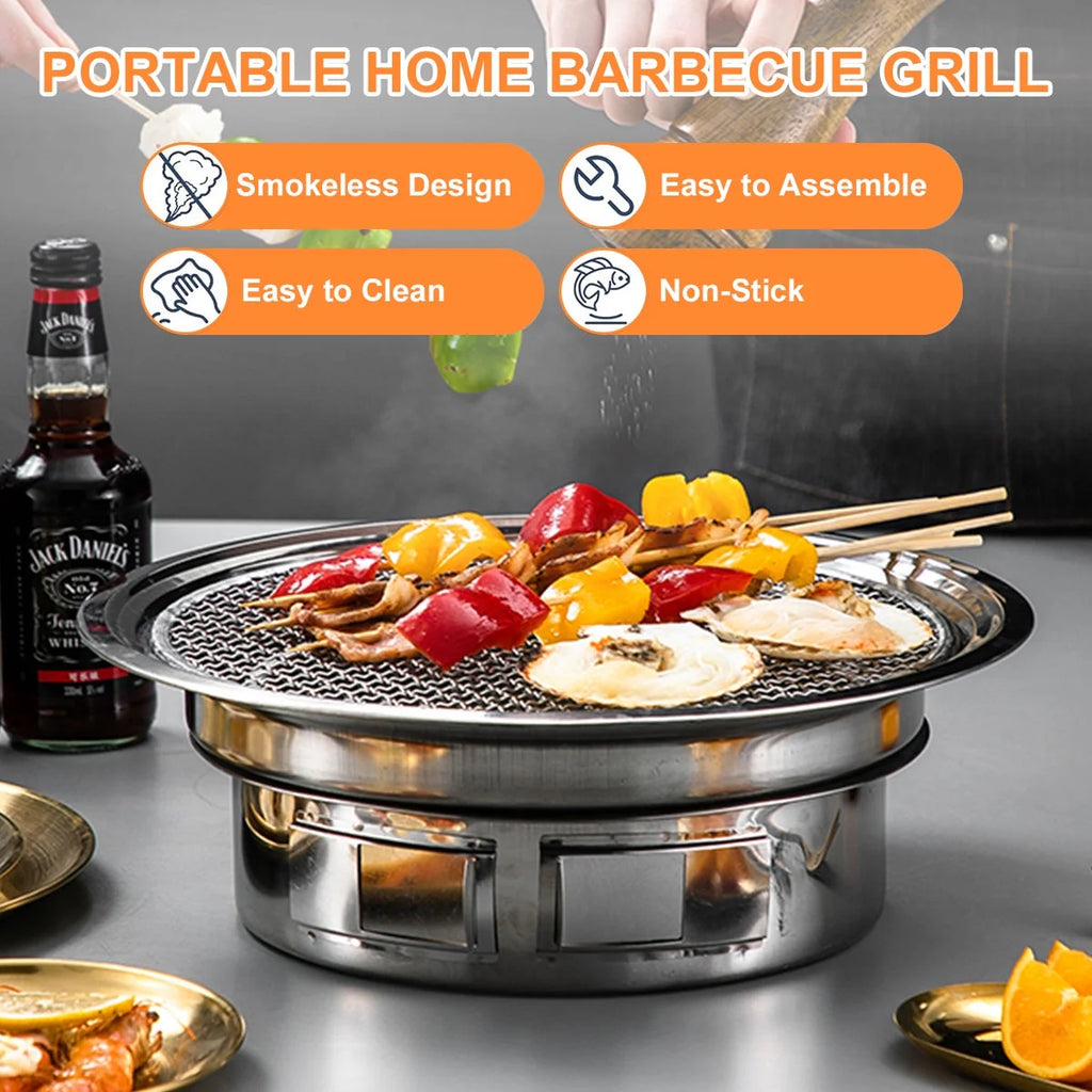 Charcoal Barbecue Grill, Non-Stick Korean BBQ Grill, Portable Stainless Steel Charcoal Stove F7665