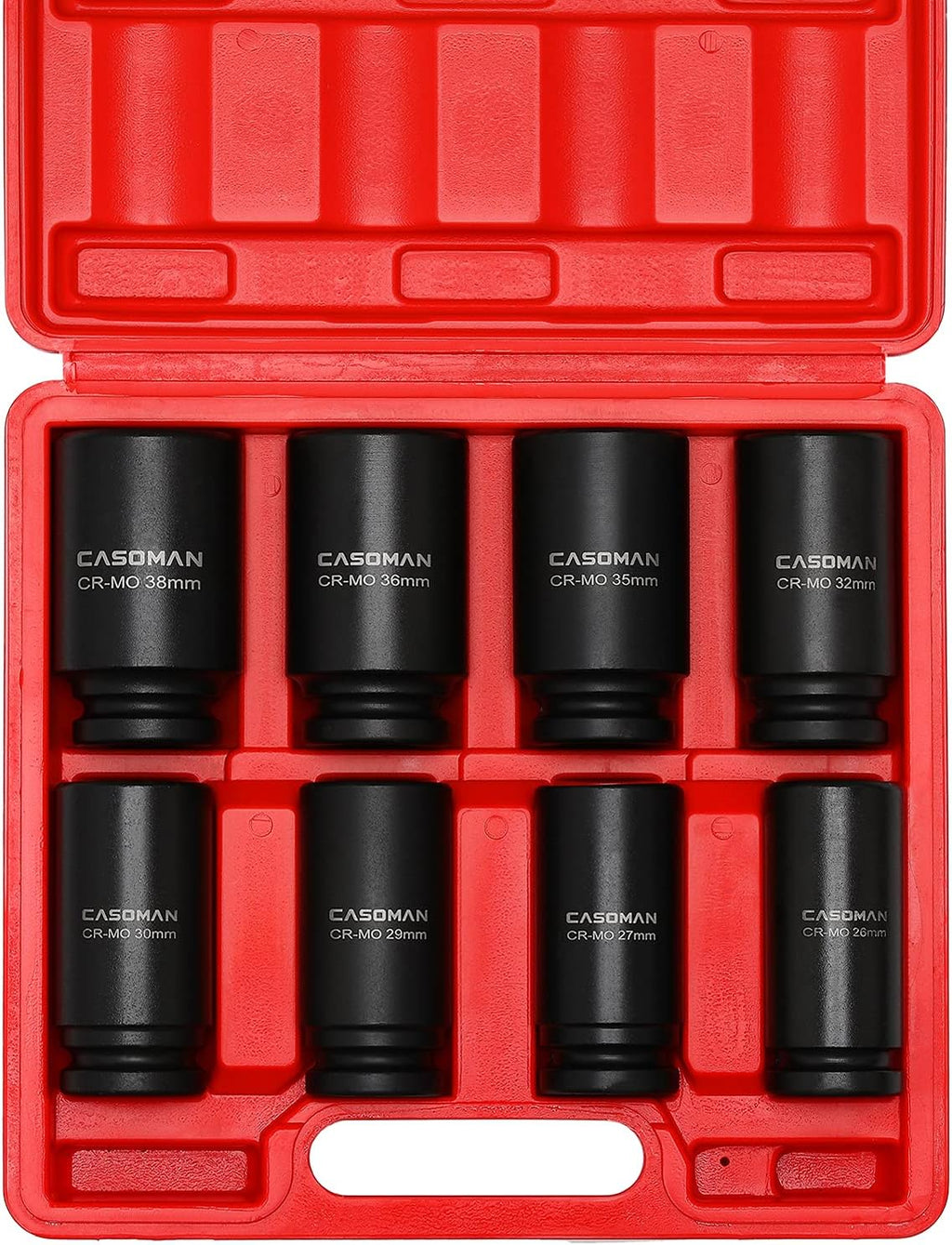 8 Pieces 3/4-Inch Drive Deep Impact Socket Set, CR-MO, Metric, 6-Point, 26mm to 38mm A754456